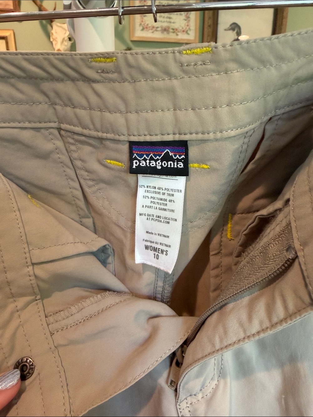 Patagonia Light Khaki Pants with Yellow Stitching - Picture 2 of 4
